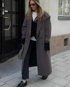 Double-Breasted Coat with Shoulder Epaulettes and Wide Lapels