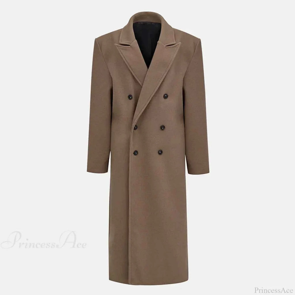 Double-Breasted Coat with Shoulder Epaulettes and Wide Lapels