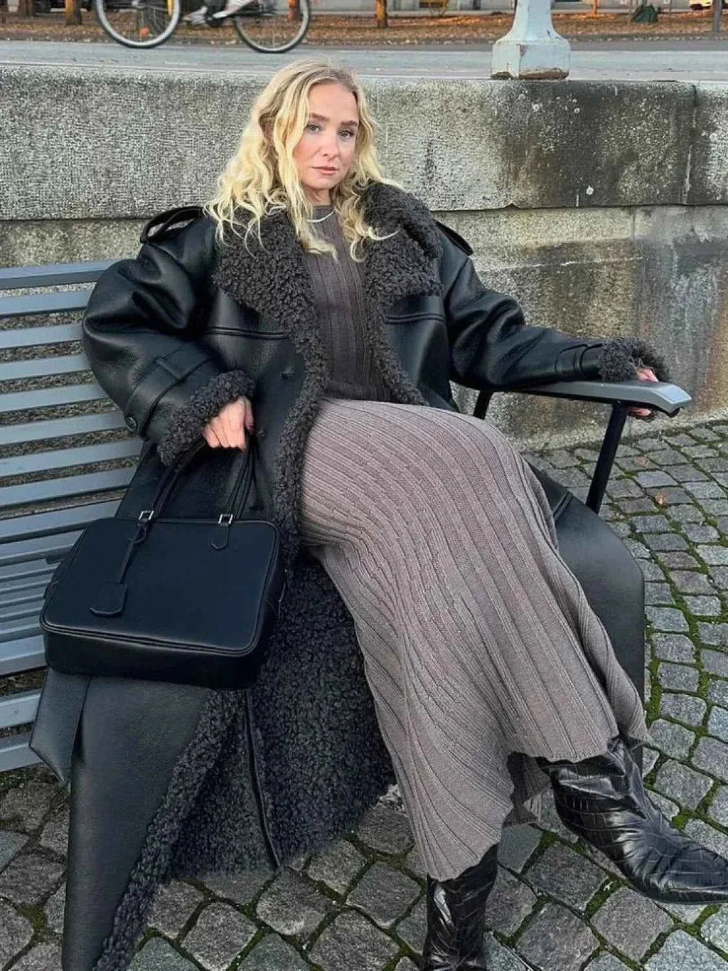 Leopard Print Faux Fur Coat with Turn-Down Collar and Long Cut