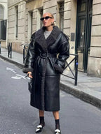 Leopard Print Faux Fur Coat with Turn-Down Collar and Long Cut
