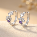 Paw Huggie Earrings with Cubic Zirconia and Heart Stone
