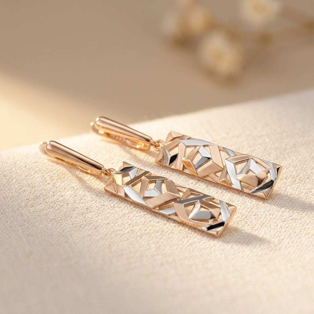 Two-Tone Geometric Cut-Out Bar Earrings