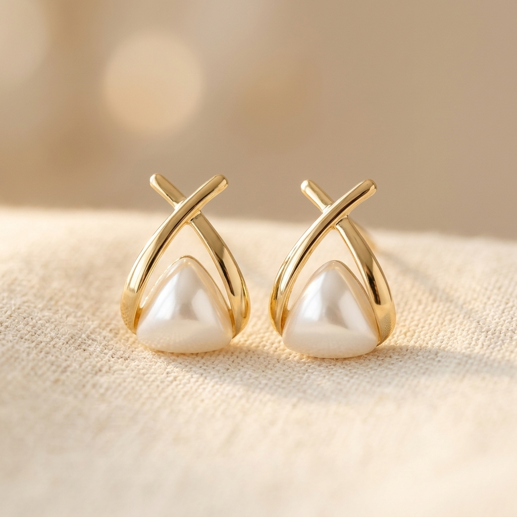 Vintage-Style Cross Triangle Pearl Drop Earrings