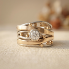 Vintage-Style Zirconia Accent Gold-Tone Inlay Artisan Band Ring