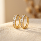 Gold-Tone Crystal Row Hoop Earrings