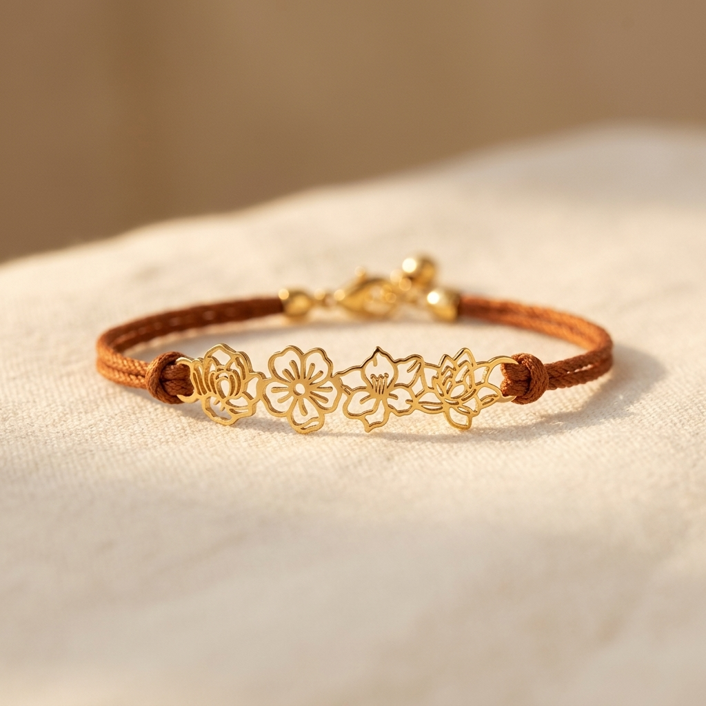 Personalised Birth Flower Bracelet with One to Four Flowers