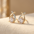 Gold-Tone Cross Zirconia Stud Earrings