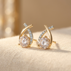 Gold-Tone Cross Zirconia Stud Earrings
