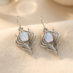 Vintage Bohemian Moonstone Leaf Drop Earrings
