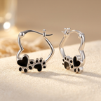 Heart Huggie Earrings with Black Enamel