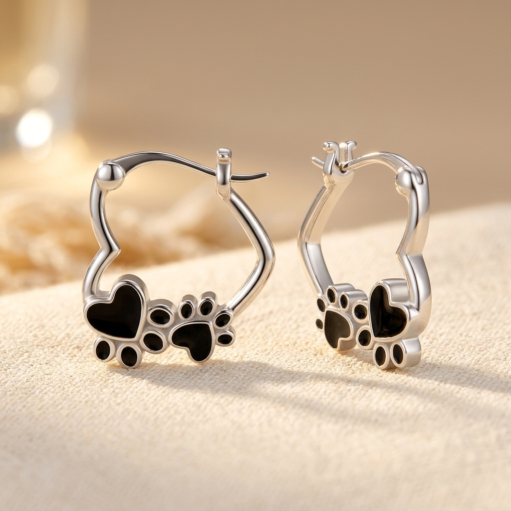 Heart Huggie Earrings with Black Enamel