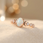 White Fire Opal-Look Small Moon Gold-Plated Ring