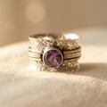 Bohemian Amethyst Crystal Spinner Band Ring