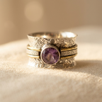 Bohemian Amethyst Crystal Spinner Band Ring
