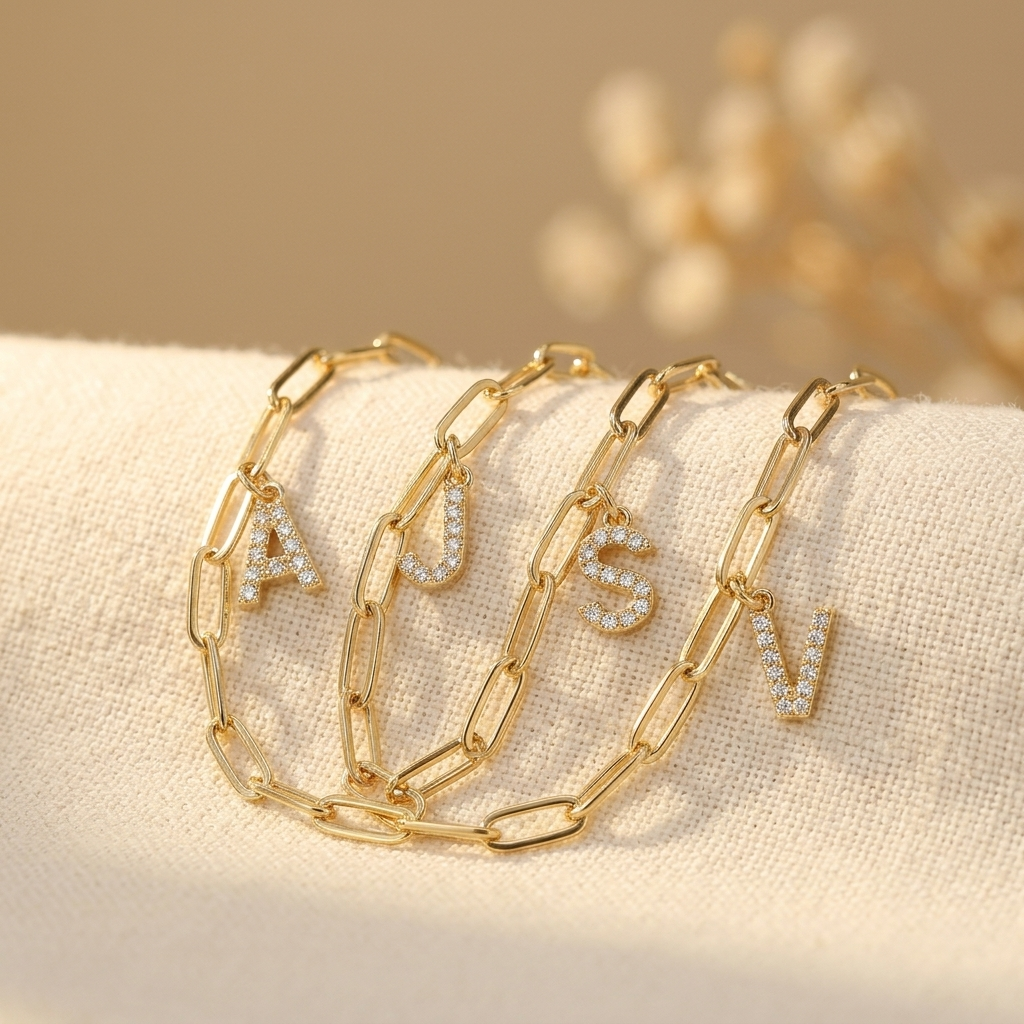 Dainty Paperclip Chain Initial Letter Bracelet