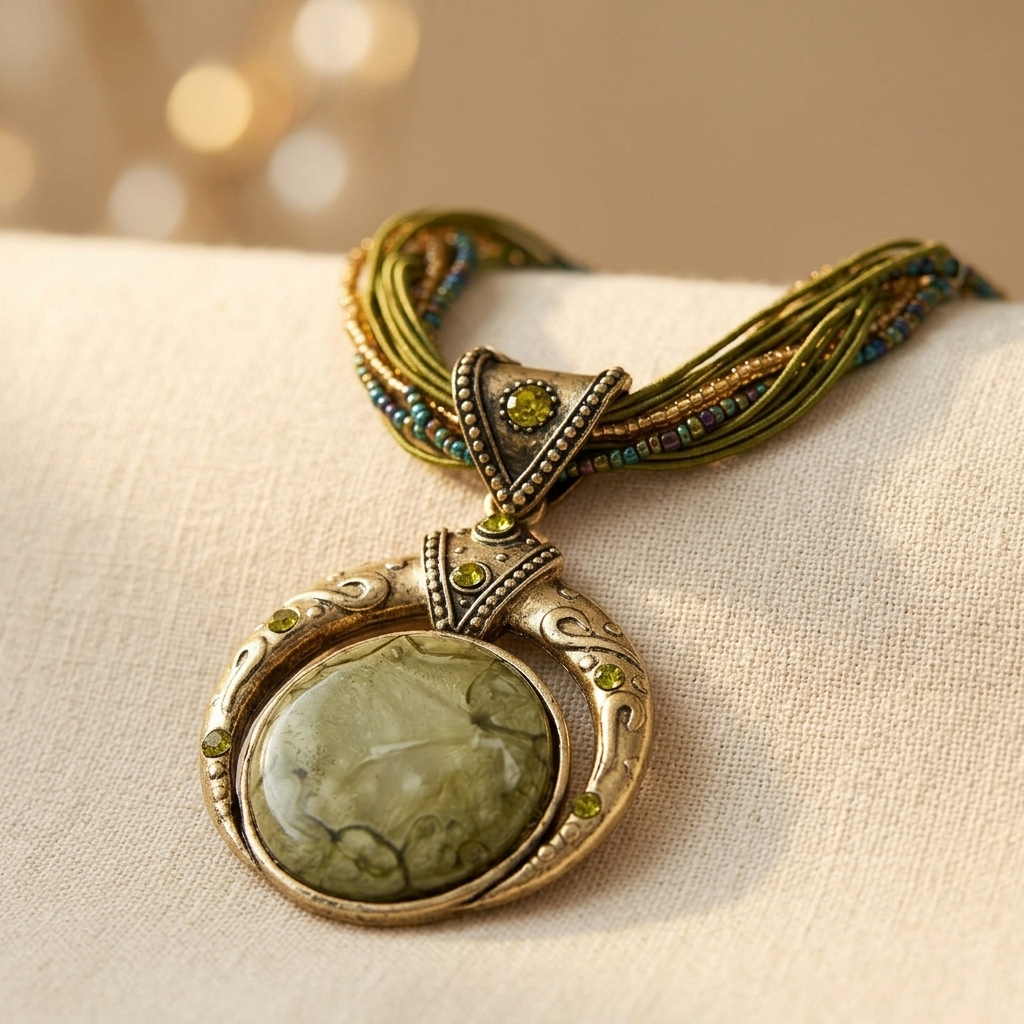 Vintage Crystal Ethnic Pendant Necklace in Four Colours