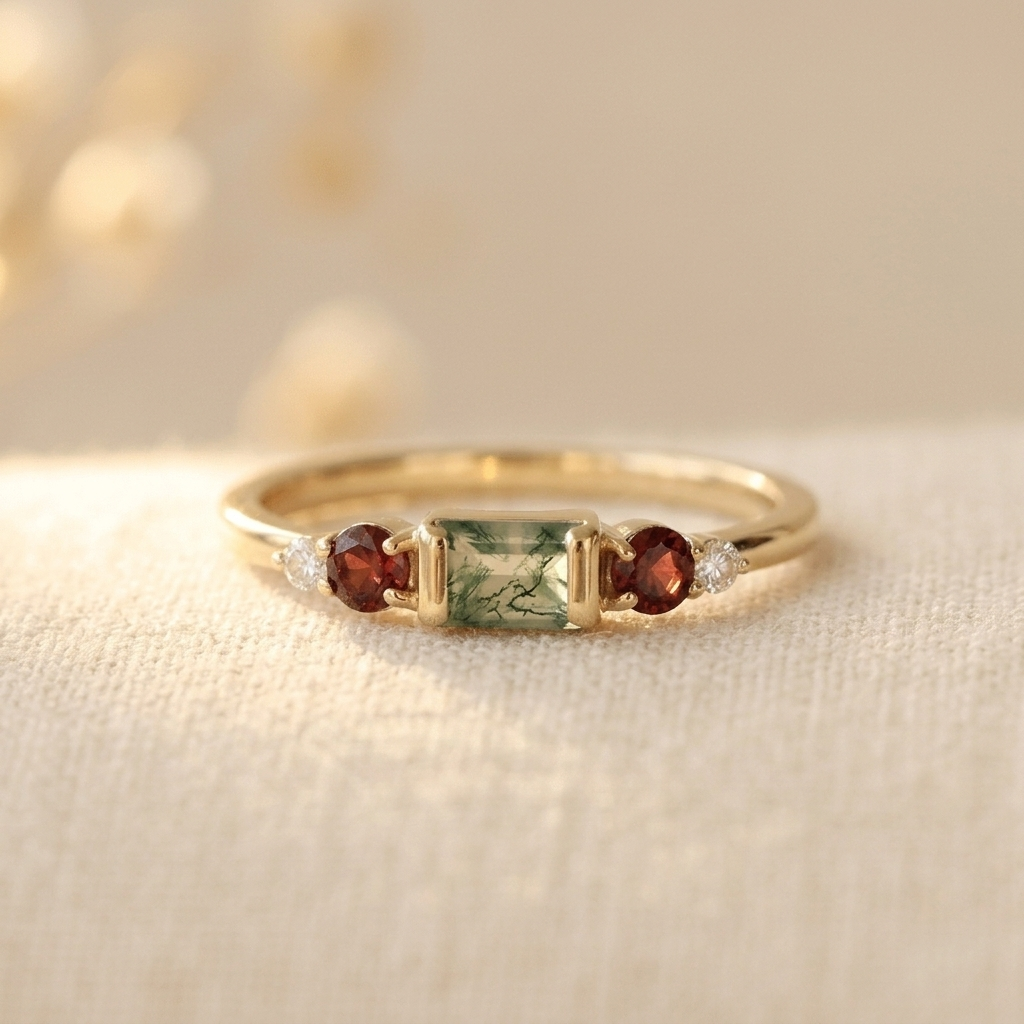Vintage-Style Minimalist Glass Stone Gold-Plated Ring