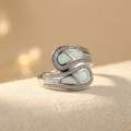 Vintage-Style Bohemian White Opal-Look Silver-Plated Ring