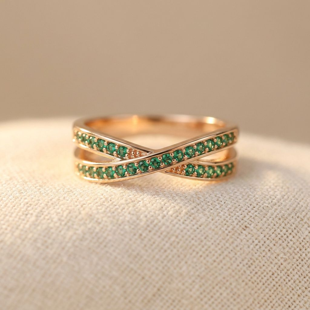 Minimalist Crossover Twisted Gold-Plated Zirconia Ring