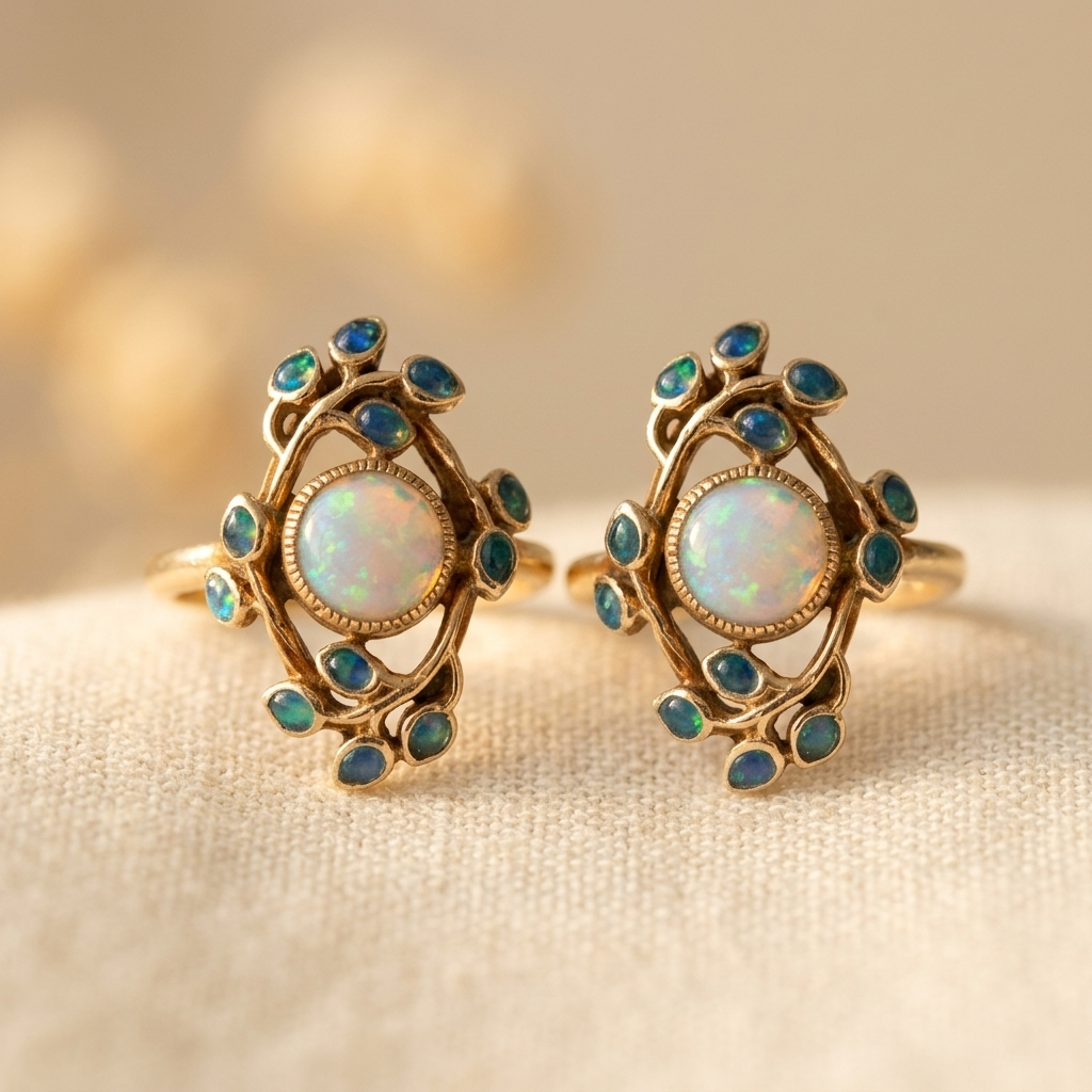 Vintage-Style Gold-Plated Blue Opal-Look Crystal Ring