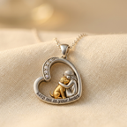 Silver-Tone Heart Necklace with Dog and Zirconia