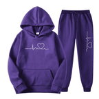 Hoodie and Jogger Loungewear Set with Heart Line Motif