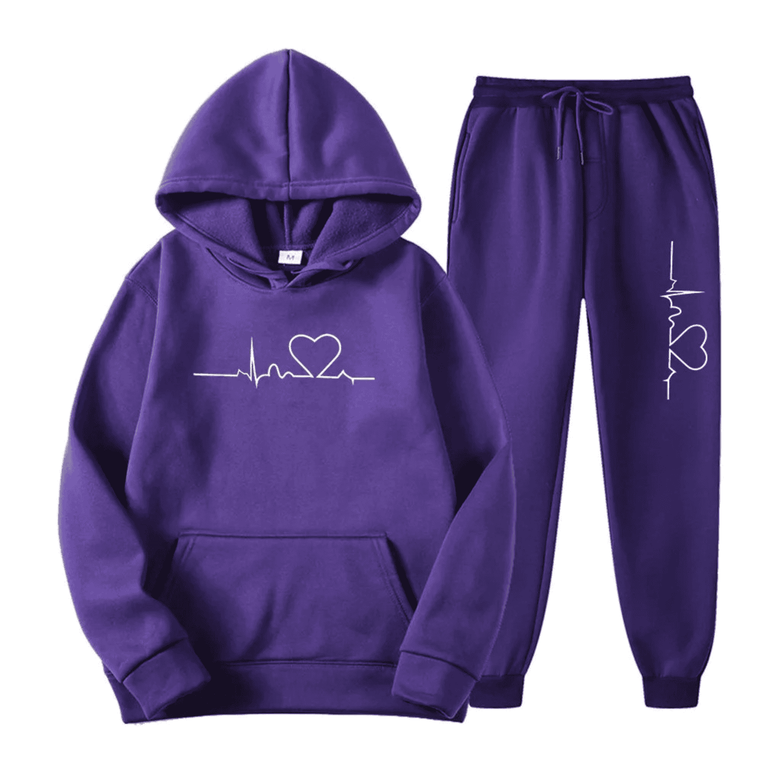 Hoodie and Jogger Loungewear Set with Heart Line Motif