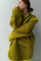 Longline Blazer Coat with Notched Lapels and Loose Shoulders
