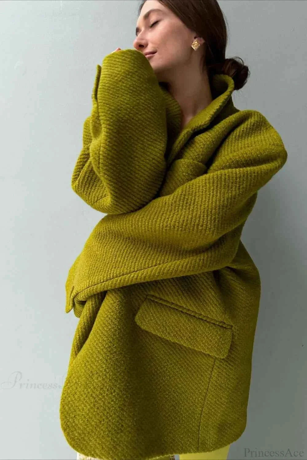 Longline Blazer Coat with Notched Lapels and Loose Shoulders
