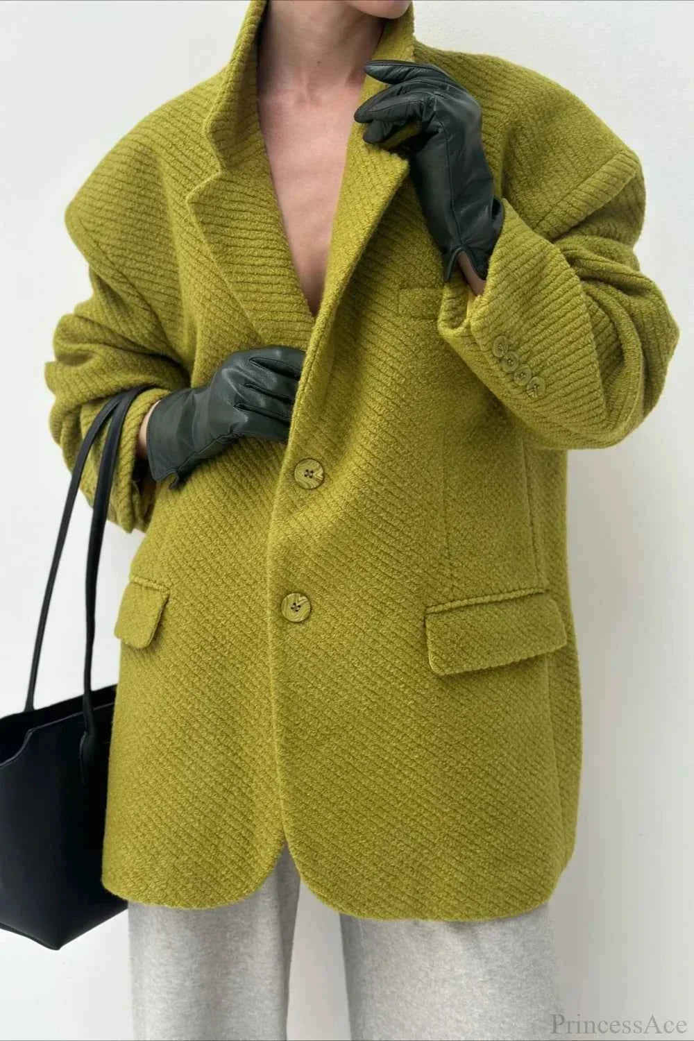 Longline Blazer Coat with Notched Lapels and Loose Shoulders