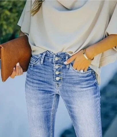 Jeans met hoge, geaccentueerde taille en makkelijke pasvorm