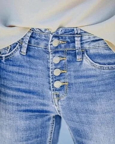 Jeans met hoge, geaccentueerde taille en makkelijke pasvorm