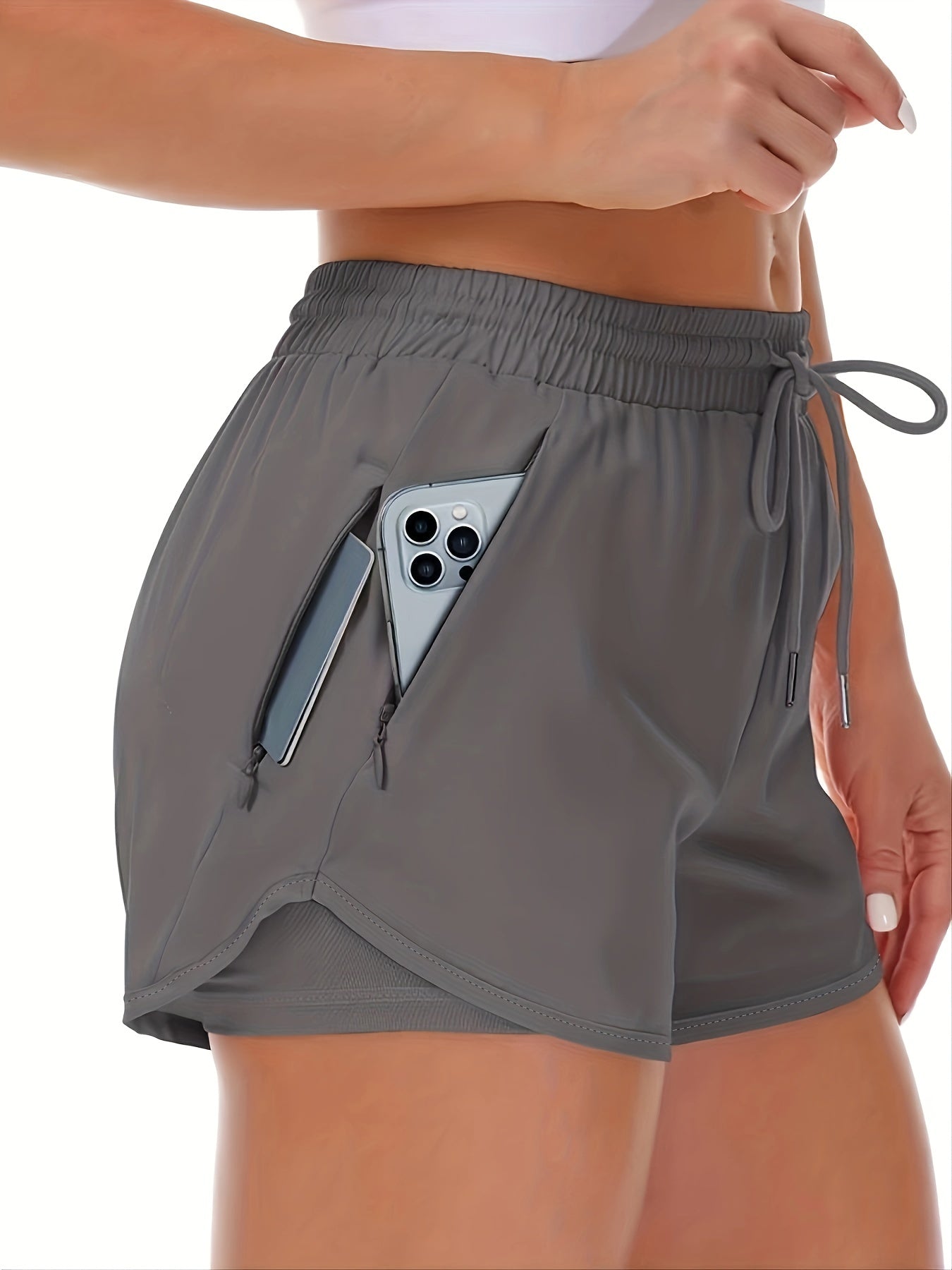 Twee-in-één sportshort met ingebouwde binnenbroek en koord