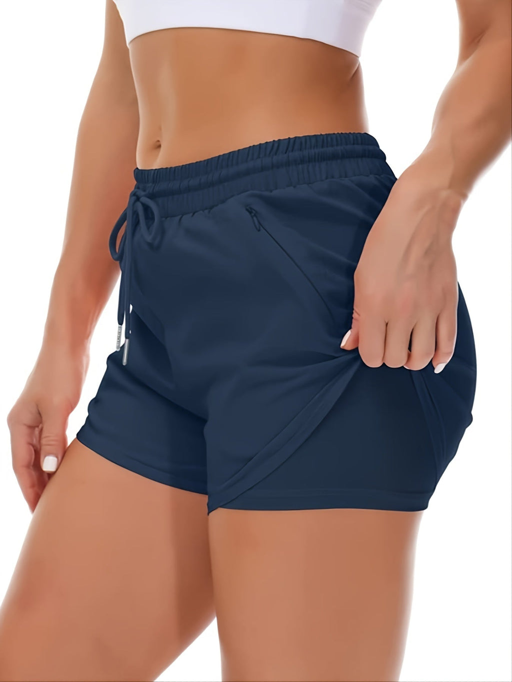 Twee-in-één sportshort met ingebouwde binnenbroek en koord