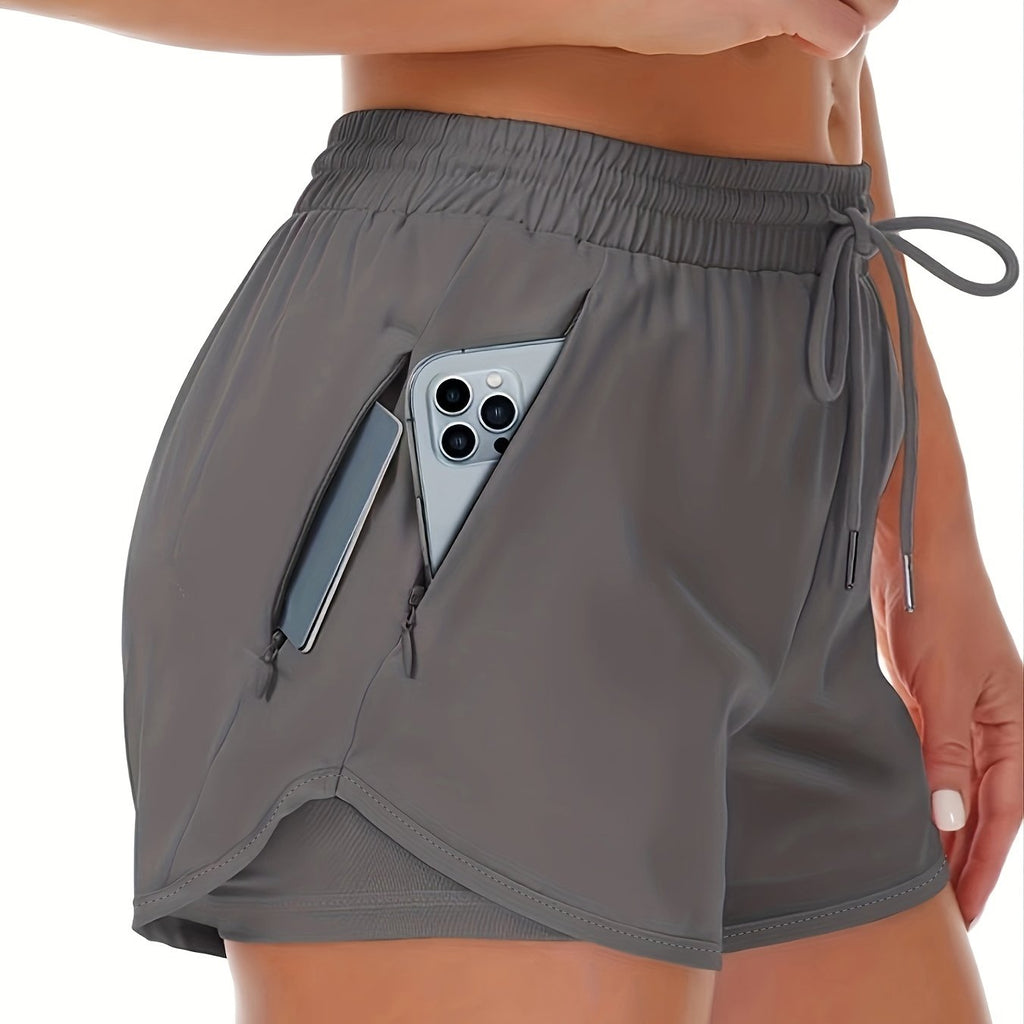 Twee-in-één sportshort met ingebouwde binnenbroek en koord