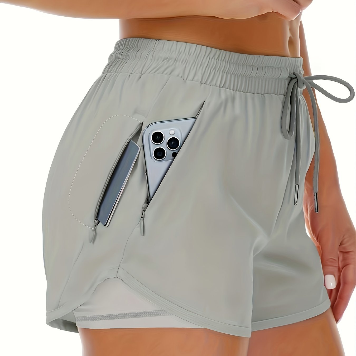 Twee-in-één sportshort met ingebouwde binnenbroek en koord