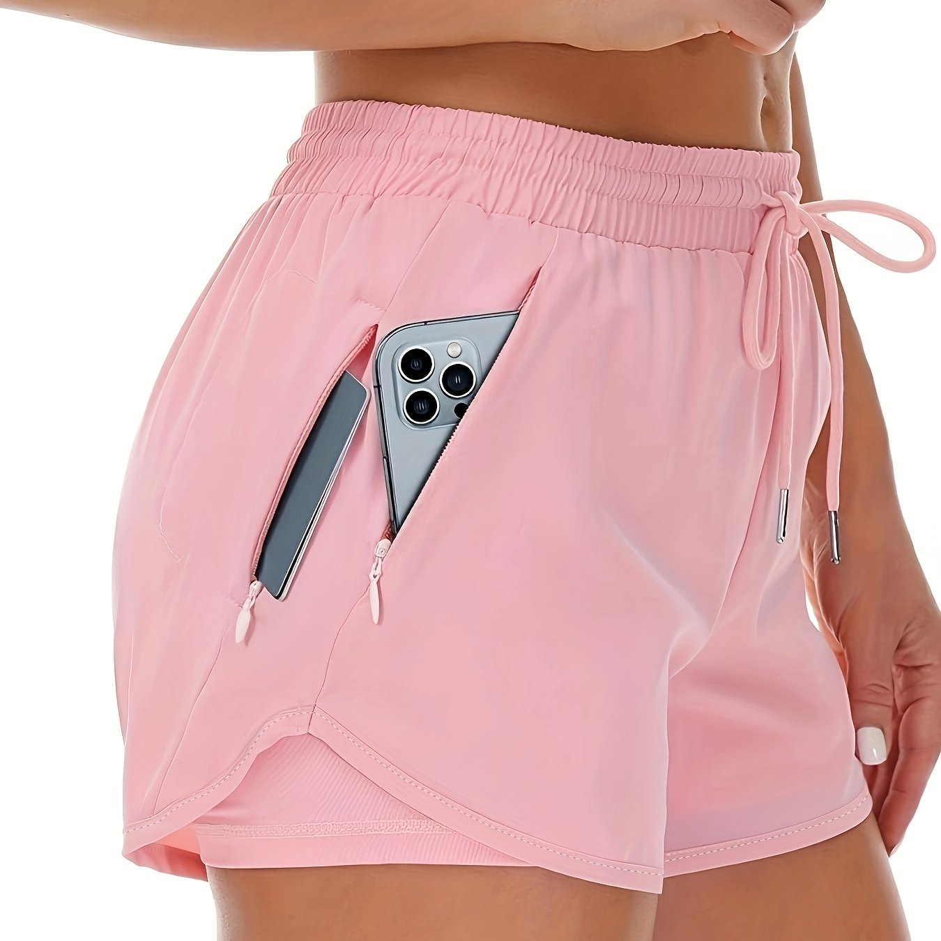 Twee-in-één sportshort met ingebouwde binnenbroek en koord