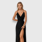 Sleeveless Strappy Wrap-Front Fitted Maxi Dress