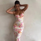 Floral Sleeveless Straight-Cut Slim Midi Dress