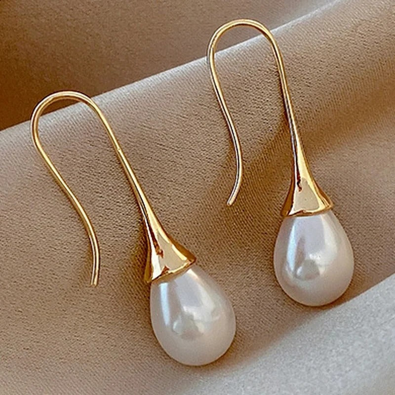Classic Pearl Teardrop Earrings with Gold-Tone Hook