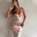 Floral Sleeveless Straight-Cut Slim Midi Dress