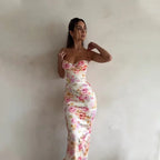 Floral Sleeveless Straight-Cut Slim Midi Dress