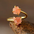 Adjustable Raw Stone Ring in Amethyst and Quartz