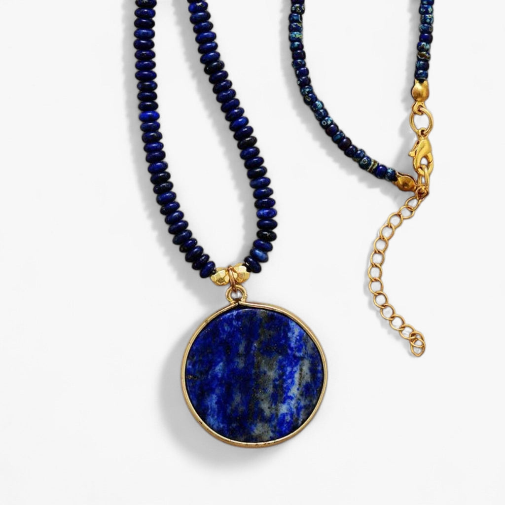 Handmade Lapis Lazuli Beaded Necklace in Deep Blue