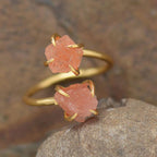 Adjustable Raw Stone Ring in Amethyst and Quartz