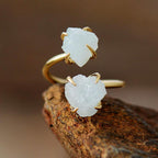 Adjustable Raw Stone Ring in Amethyst and Quartz
