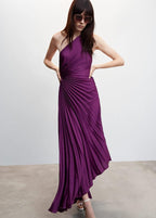 One-Shoulder Pleated Asymmetric Hem Maxi Dress
