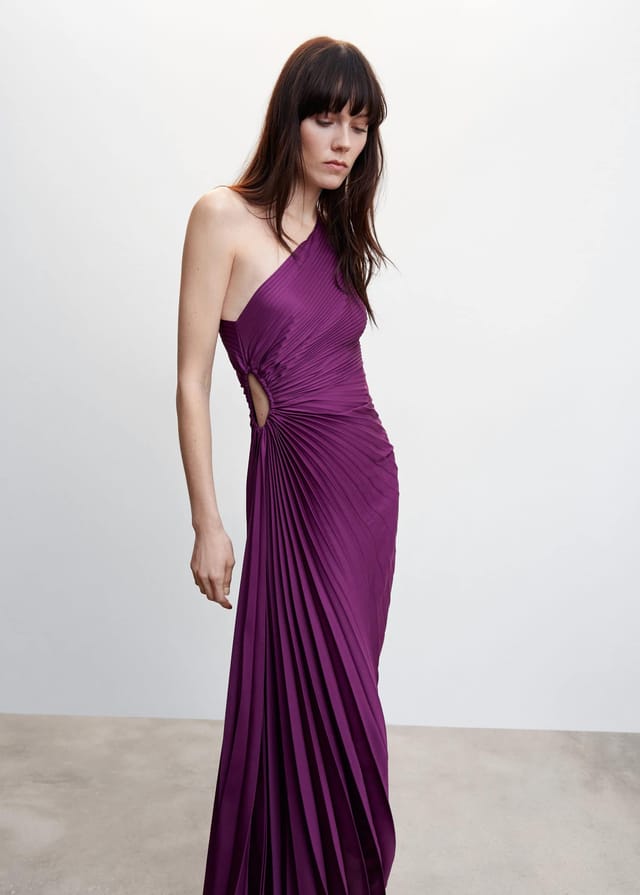 One-Shoulder Pleated Asymmetric Hem Maxi Dress