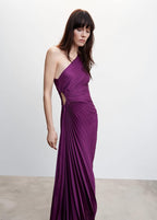 One-Shoulder Pleated Asymmetric Hem Maxi Dress