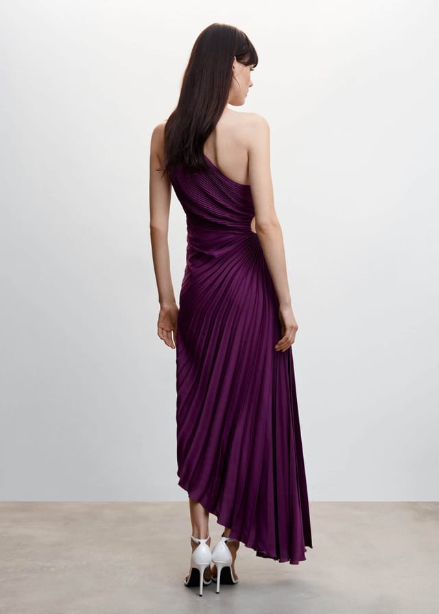 One-Shoulder Pleated Asymmetric Hem Maxi Dress